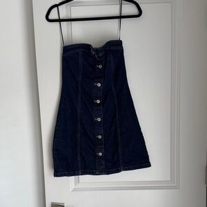 Abercrombie & Fitch Dark Blue Strapless Button-Front Denim Mini